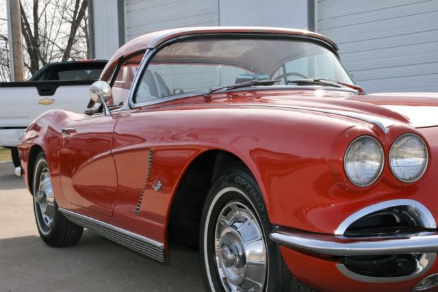 1962 corvette 300hp roman red on red two tops, nice restoration