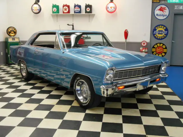 1966 chevrolet chevy ii marina blue black interior 327ci/350hp 4-speed, restored