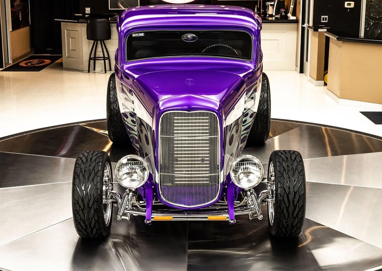 1932 ford 3 window coupe street rod purple 3 speed automatic th350