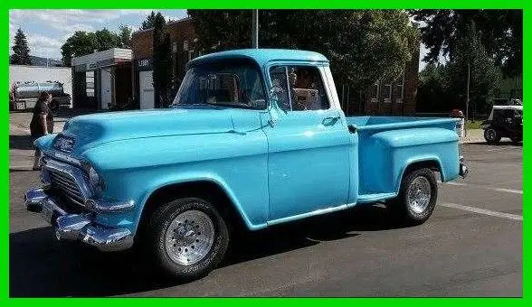 1956 gmc 1/2 ton step-side pickup 330hp 355cu gasoline 3-speed oak bed chrome mt