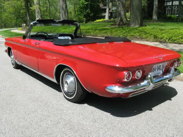 corvair monza convertible, ember red, white top, black buckets, 164, powerglide!