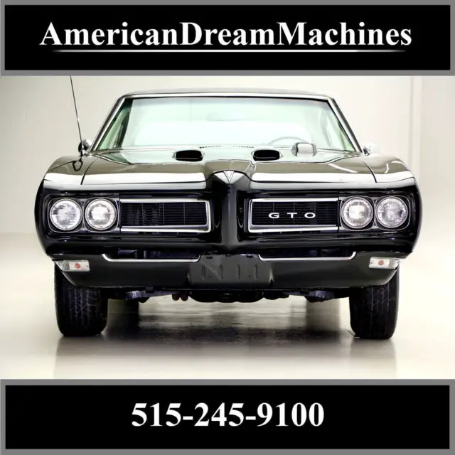 1968 pontiac gto black/black phs ac 400/350 hp, factory ac, ps, pb, automatic