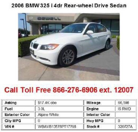 2006 bmw 325 i 4dr rear-wheel drive sedan alpine white in dallas, tx