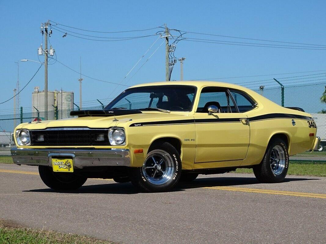 1976 plymouth duster yellow extremely potent 340 cid v8 engine
