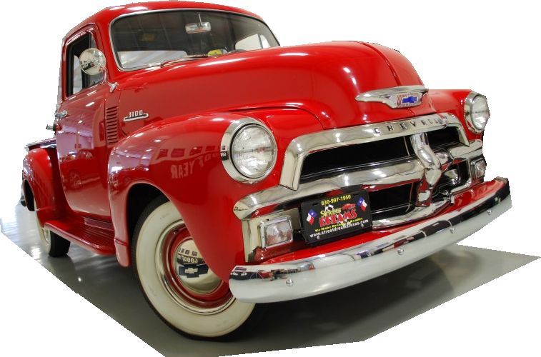 5 window deluxe cab 54 chevy 3100 nicley done 235 3 spd wide whites nice wood