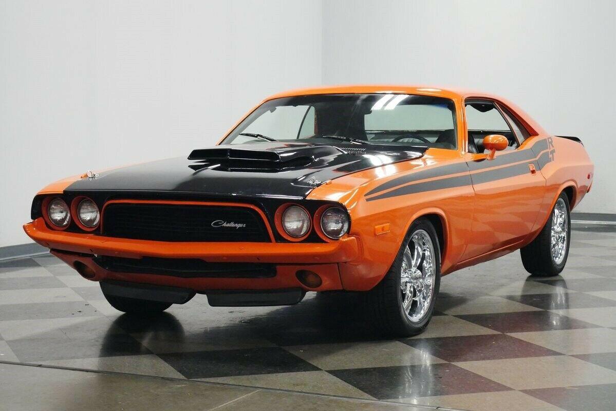 1973 dodge challenger r/t tribute orange v8-powered coupe